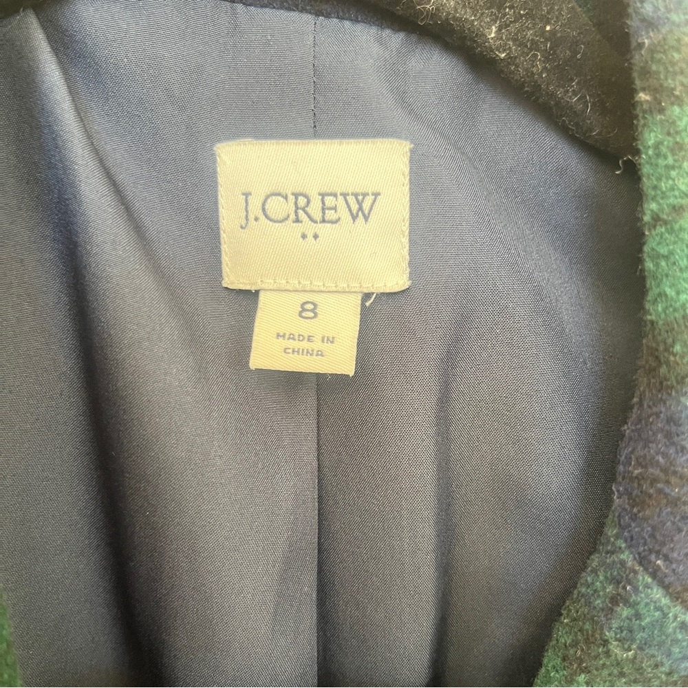 J CREW Factory Blazer 8/38” Green Blue Tartan PREPPY Wool Blend Gold Crest Buttn - Picture 3 of 16